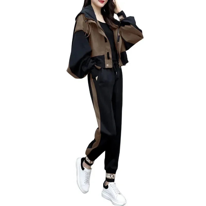 Women's Tracksuit Korean Elegant Hoodie Zipper Jacket Coat Sport Pants Two Piece Suit 2024 Spring Autumn New in Matching Set - Seprincess