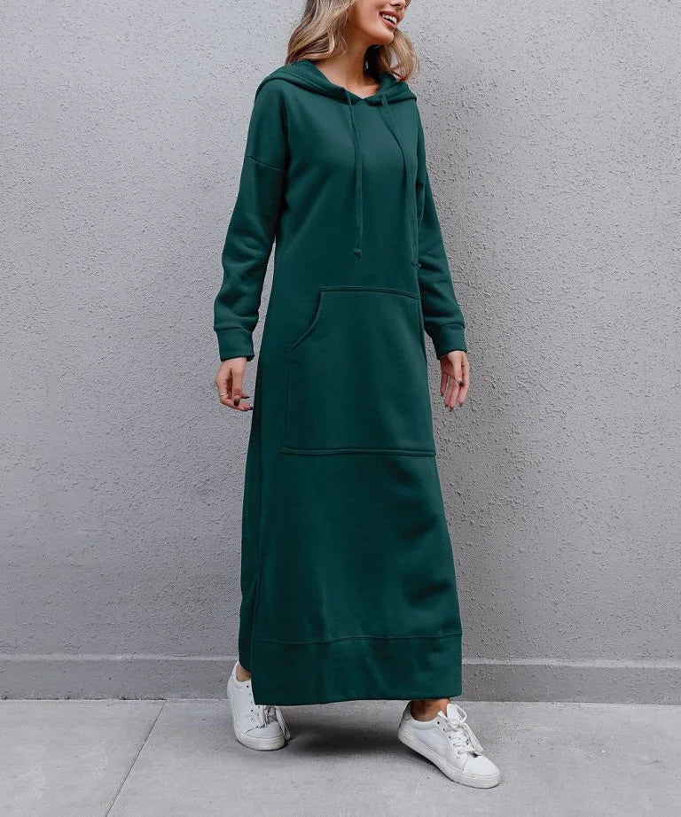 Autumn Winter Women's Loose Knitted Hooded Long Dress Plush Warm Casual Large Pocket Dresses For Women - Seprincess