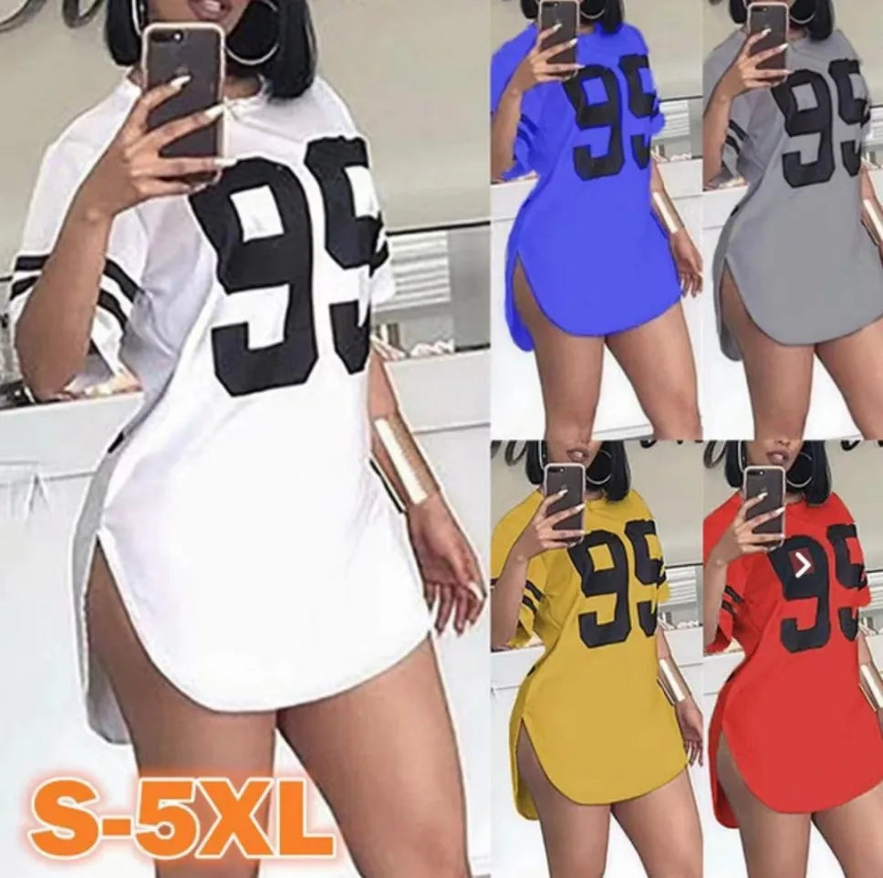 Number Print Dresses For Female Summer Sexy Fashion O Neck Women Split Mini Dresses Sports Street Clothing Casual Party Dresses - Seprincess