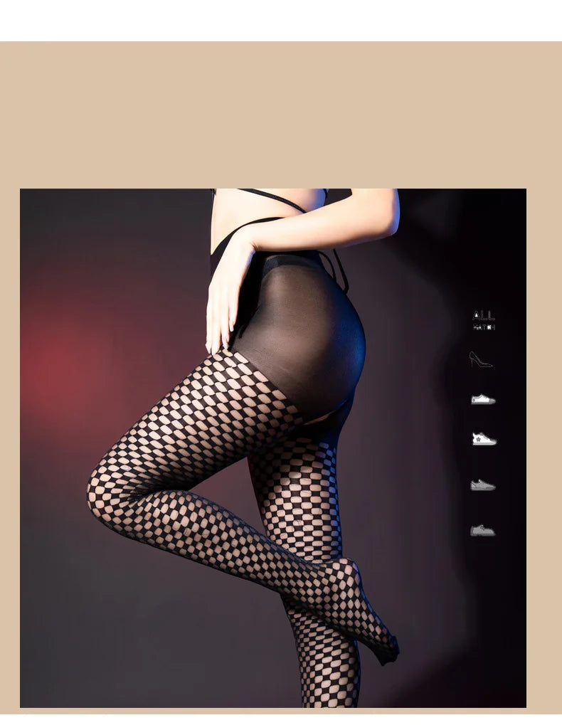 Stockings Mesh see through plaid tight fitting Socks women's new xxnx latex sexy outfits cute core slip underwear silk Sex shop - Seprincess