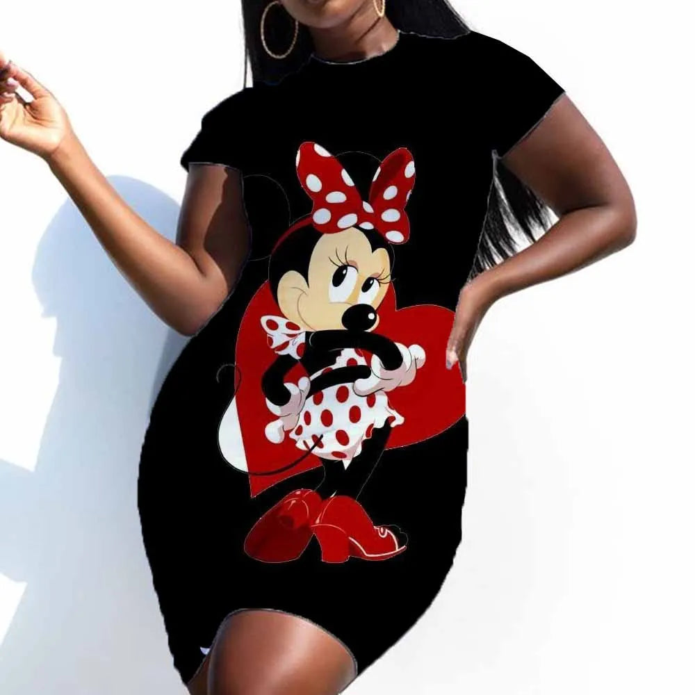 Summer Women Disney Minnie Mouse Bag Hip Tight Mini Dress 2024 Sundress Sexy Bodycon Large 5xL Club Short Sleeve Dress - Seprincess