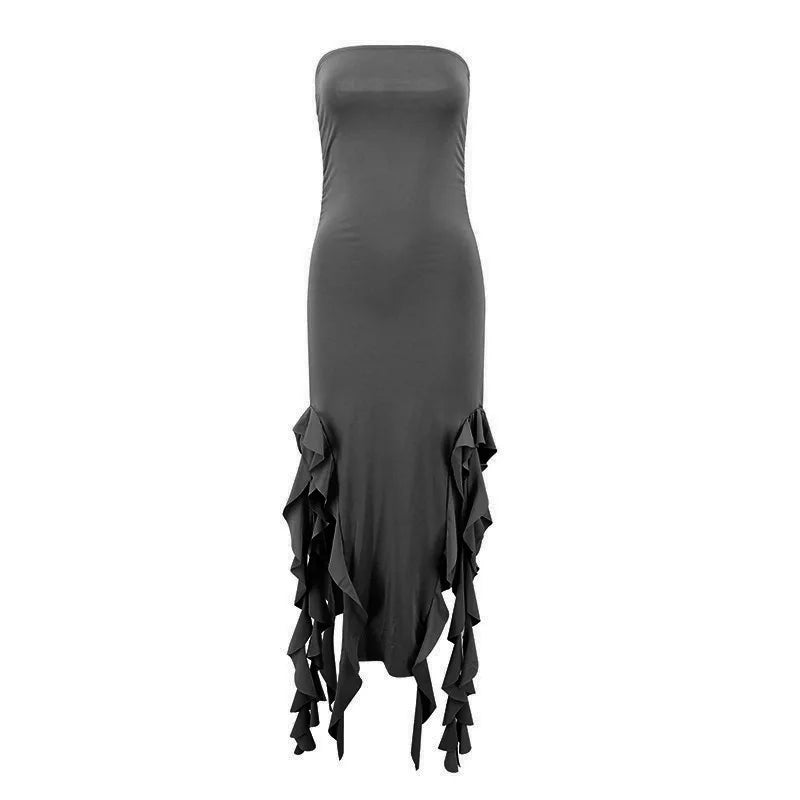 Fashion Sexy Sleeveless Backless Strapless Dress Summer Chest Wrapping Tassel Dresses Women Streetwear Jellyfish Lace Vestidos - Seprincess