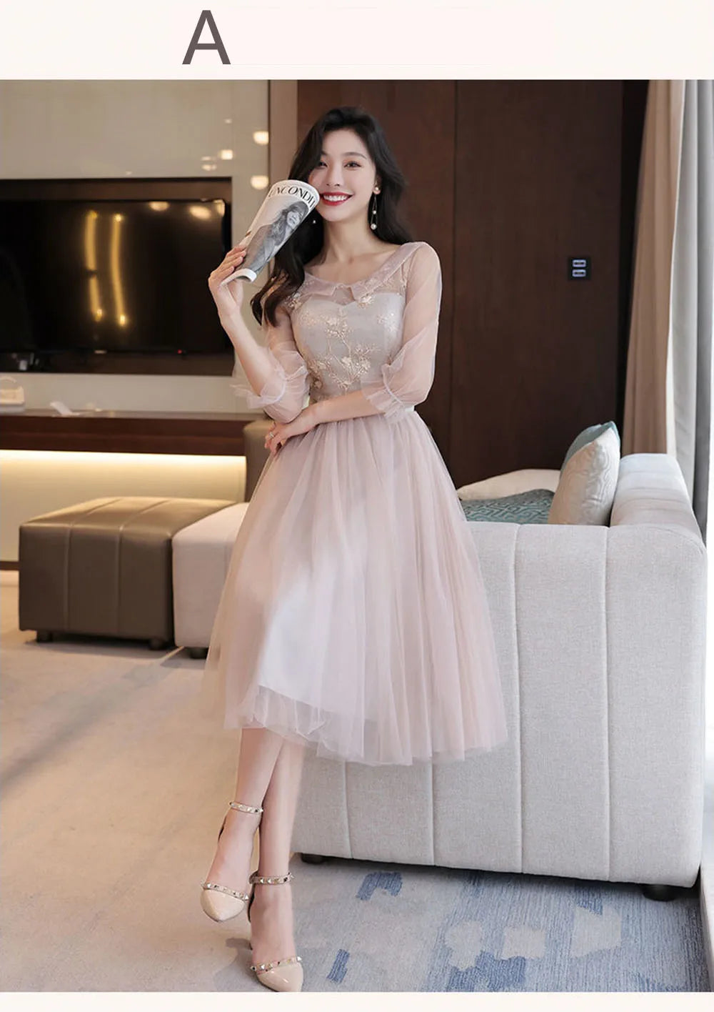 4 Styles Elegant Simple Bridesmaid Dress Women's Tulle Half Sleeves Slim Fit Design A-Line Dress Applique Wedding Party Vestido - Seprincess