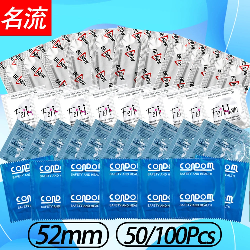 50/100pcs Ultra Thin Condom 52mm Width Hyaluronic Acid Lubrication Penis Sleeves Contraception Supplies Adults Safer Sex Toy - Seprincess