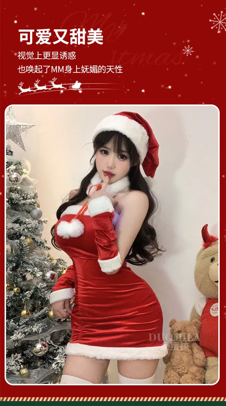 Fashion Sexy Korean Women Christmas Decoration Short Dress Elegant Velvet Sexy Female Cosplay Halloween Performance Dress 6BVH - Seprincess