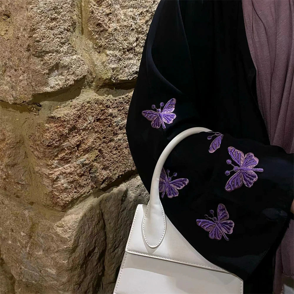 Embroidery Butterfly Open Abaya Ramadan Dubai Saudi Luxury Abayas Islamic Woman Clothing Dress Kimono for Muslim Women Dresses - Seprincess