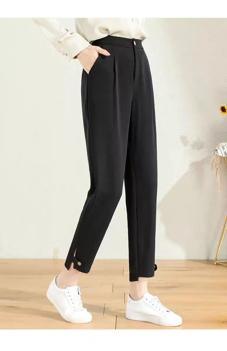 New Black Suit Pants For Women 2023 Spring/summer Straight Barrel Irregular High Waist Casual Cropped Wide Leg Pants