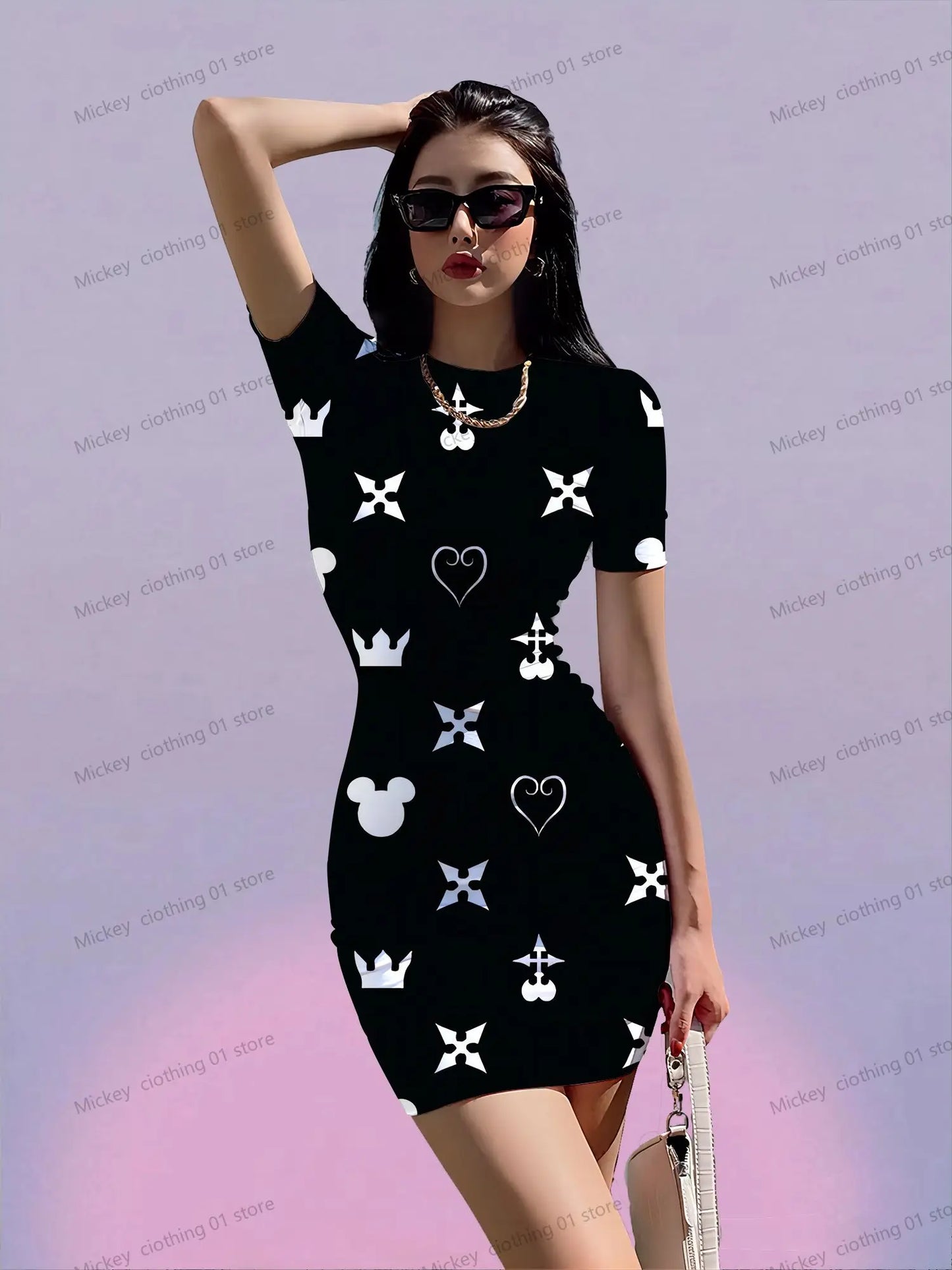 S-3XL Women's Short Sleeved Hip Dresses 2024 Disney Y2k Mickey Minnie Mouse Streetwear New Woman Clothes Summer Clothes for Lady - Seprincess