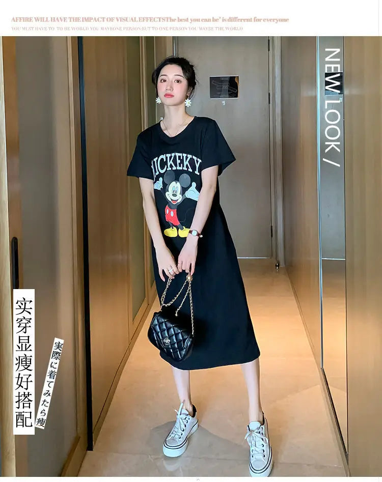 Disney Dongdaemun Maternity Dress Short Sleeve T-shirt Skirt 2022 Summer Cartoon Mickey Printed Summer Dress Fashion - Seprincess