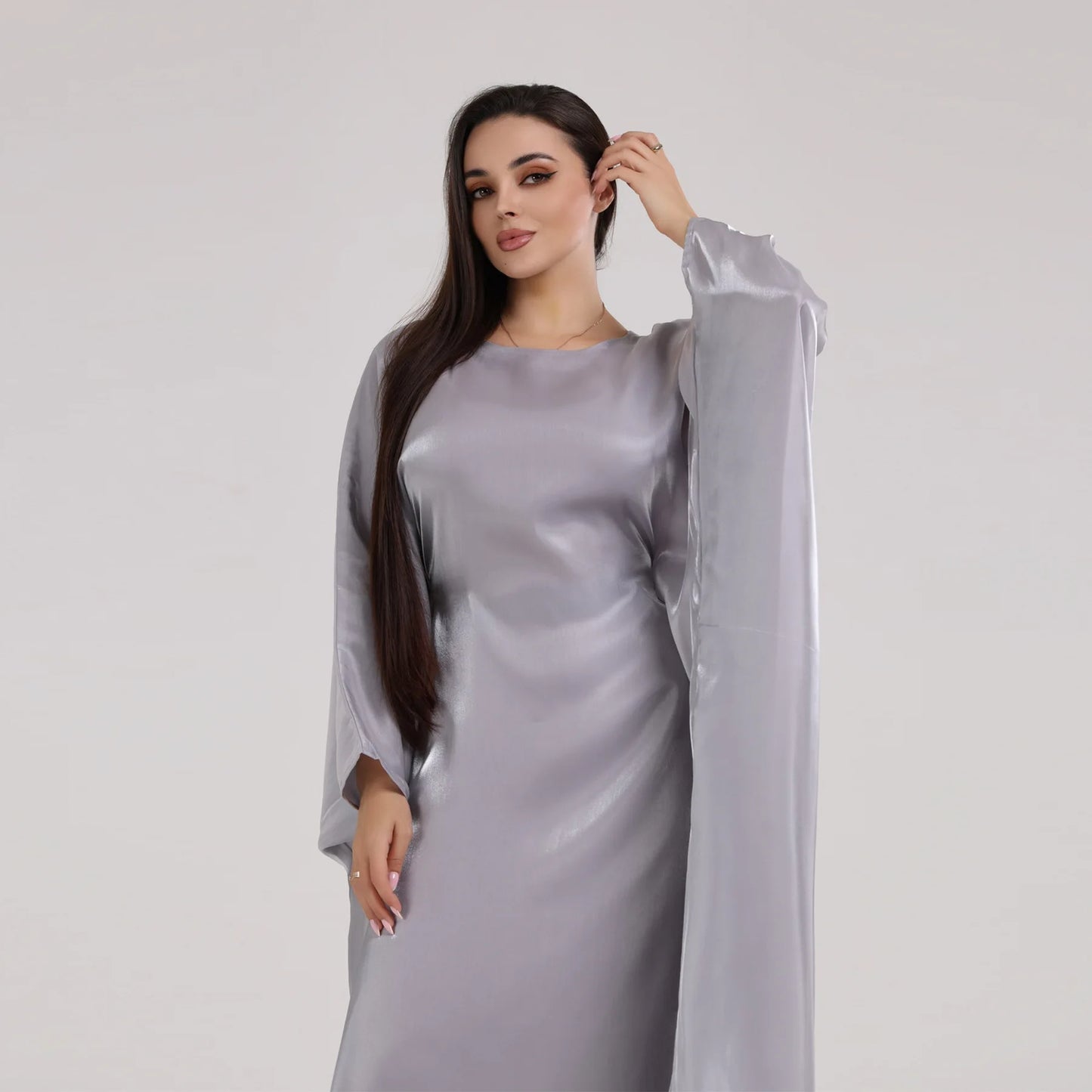 Eid Ramadan Abaya Shiny Satin Muslim Women Butterfly Sleeve Open Cardigan Kimono Dresses Turkey Dubai Kaftan Arab Robe Jalabiya - Seprincess