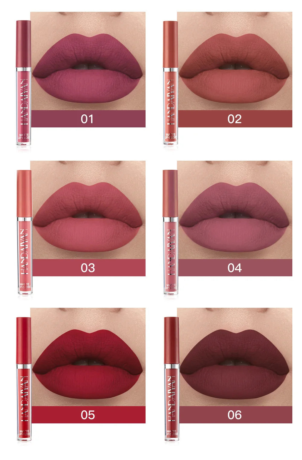 HANDAIYAN 6Pcs Liquid Velvet Matte Lip Gloss Red Lipstick Nude Makeup Women Long Lasting Waterproof Beauty Cosmetics - Seprincess