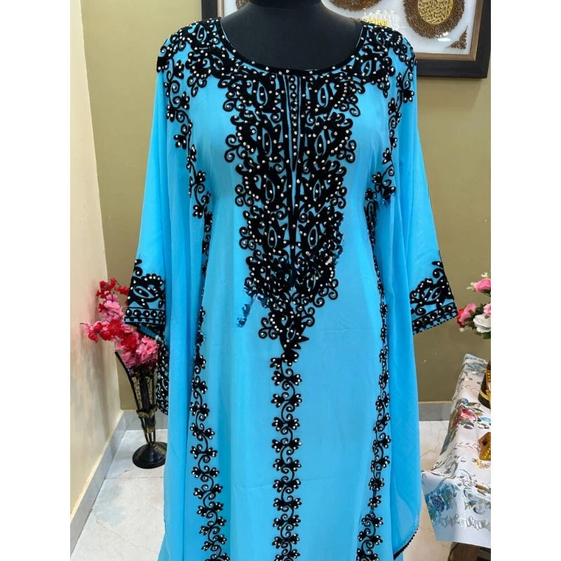 Turquoise Moroccan Caftan Dubai African Clothing Kaftan Abaya Wedding Dress - Seprincess