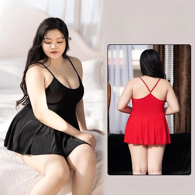 Plus Size Mini Dress Smooth See Through Shiny Long Dresses Sexy Strap Pencil Dress for XXXL Oversized Women Clothing Black White - Seprincess