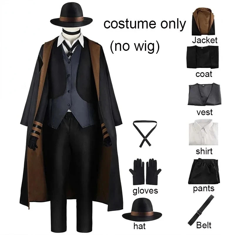 Nakahara Chuuya Cosplay Costume  Include Hat Uniform Trench Coat Pants Big Size Outfits Halloween Party for Comic Con - Seprincess