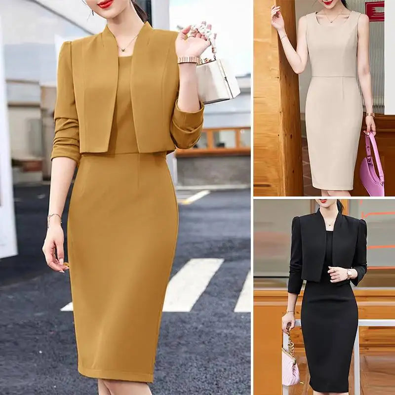 Elegant Spring OL Work Dress Sets 2PCS Women Outfits Long Sleeve Blazer Sundress ZANZEA Fashion Matching Sets Tracksuits - Seprincess