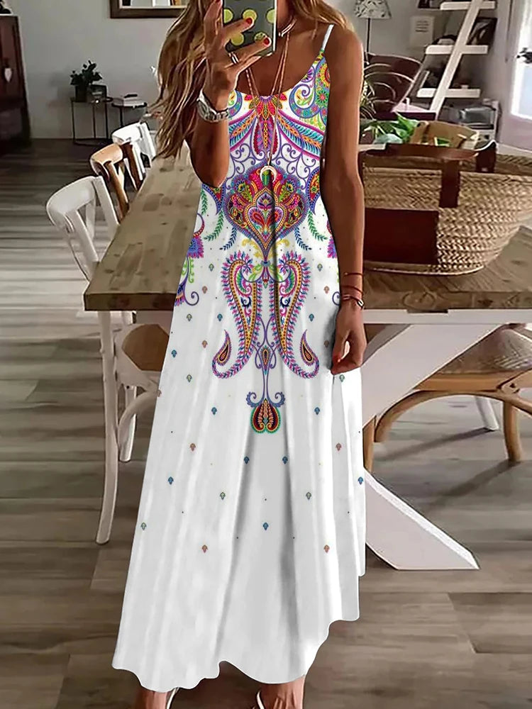 2024 New Spring And Summer Fashion Elegant Women's Long Dress Street Daily Strap Dress Paisley Printied Women's Casual Dress - Seprincess