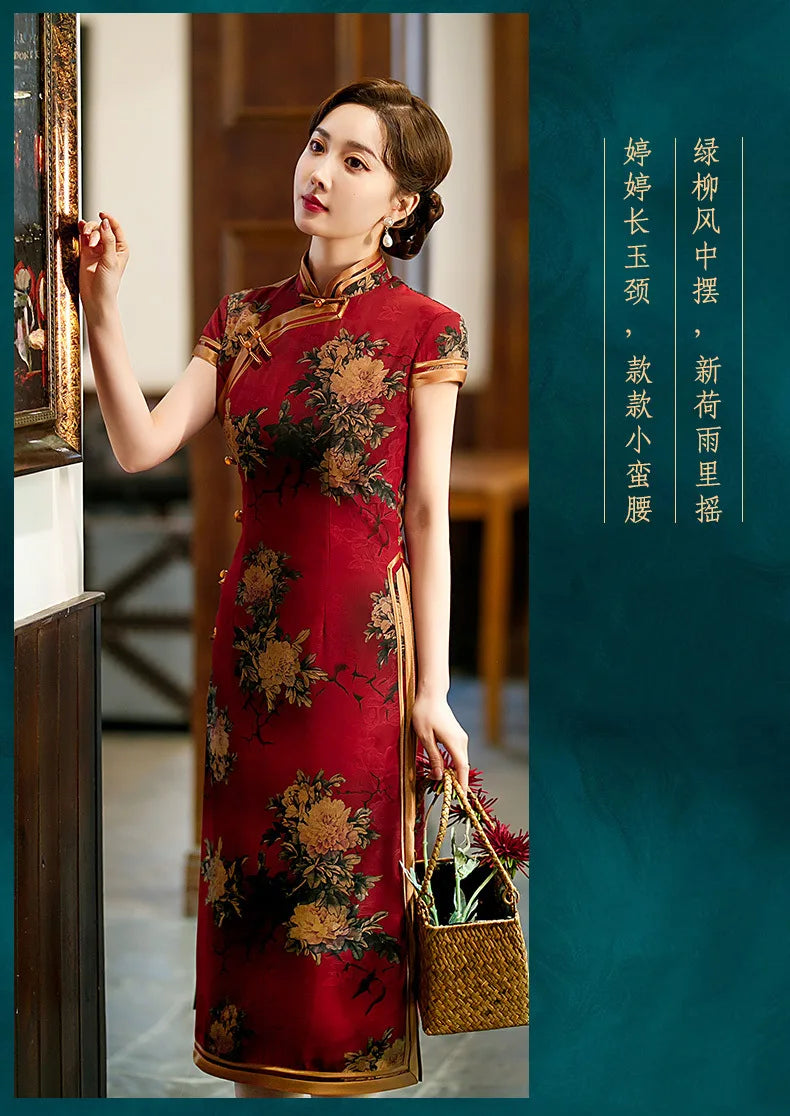 Chinese Cheongsam Traditional Wedding Qipao Woman Embroidery Elegant Split Dress Female Floral Bodycon Cheongsam - Seprincess