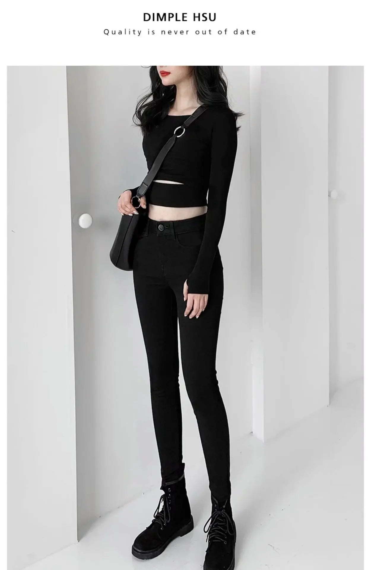 Sexy High-waisted Slimming Jeans New Spring-autumn Korean Style Elastic Black Pants Magic Shaping Shoes Slim Fit For All