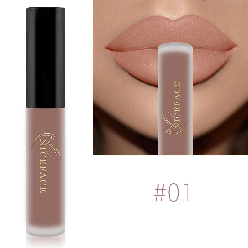 NICEFACE Hot Color Lip Gloss Waterproof Matt Lipgloss Lasting Nude Liquid Lipstick Cosmetic Sexy Women Lip Tint Makeup Lip Stain - Seprincess