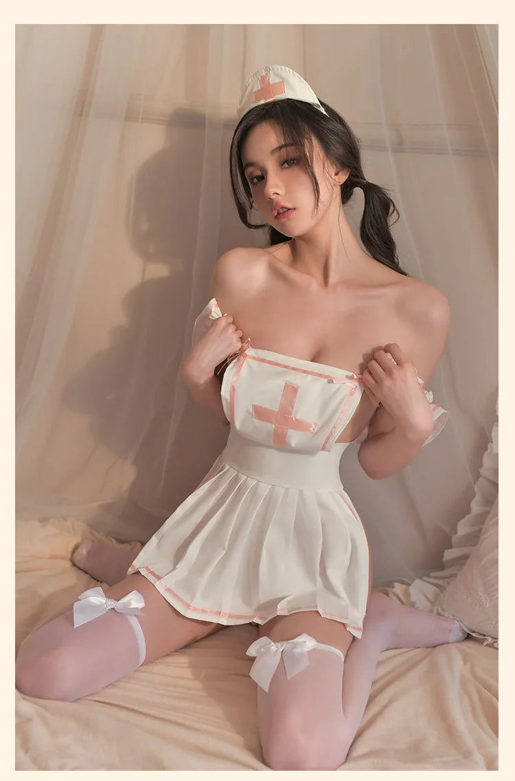 Sexy lingerie Uniform temptation deep v revealing breast tight nurse outfit night richiami sexy costume woman Babydoll Sex shop - Seprincess