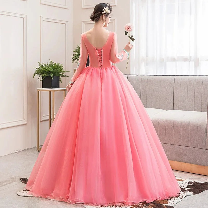 Ball Gown Women Quinceanera Dresses Tulle Appliques Long Sleeves Prom Birthday Masquerade Party Gowns robes de soirée - Seprincess