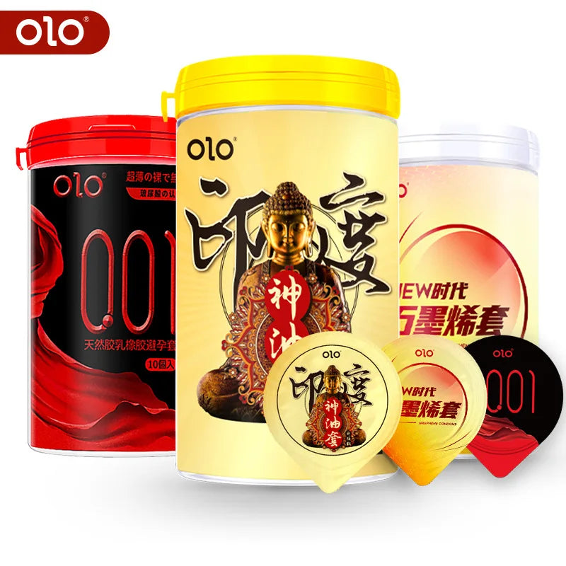 OLO Indian Delay Oil Condom Lasting Penis Sleeves Adult Sex Toys For Men Dotted Thin Ice Fire Feeling Condoms Cock Sex Supplies - Seprincess