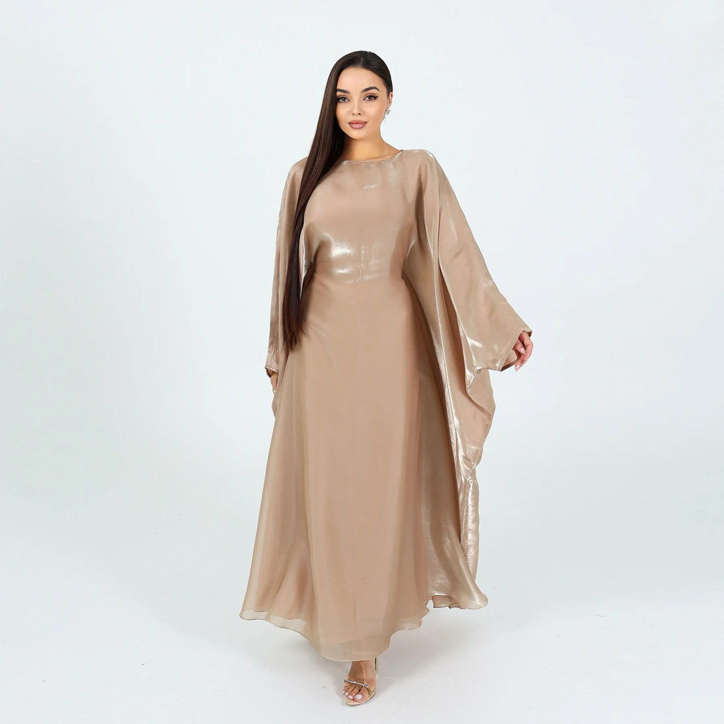 Eid Ramadan Abaya Shiny Satin Muslim Women Butterfly Sleeve Open Cardigan Kimono Dresses Turkey Dubai Kaftan Arab Robe Jalabiya - Seprincess