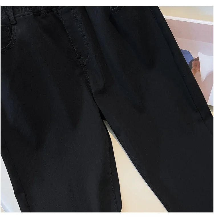 155Kg Plus Size Women's Jeans Hip 150-160 High Waist Casual Loose Flare Pants Trousers Black Black-Gray 5XL 6XL 7XL 8XL 9XL