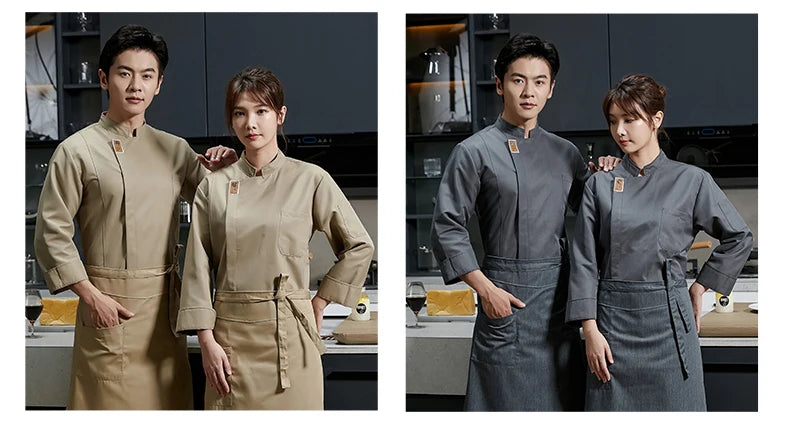 Black chef uniform Restaurant long Sleeve Cooking Coat Chef T-shirt Baker Work Uniform Hotel Kitchen Clothes Waiter Overalls - Seprincess