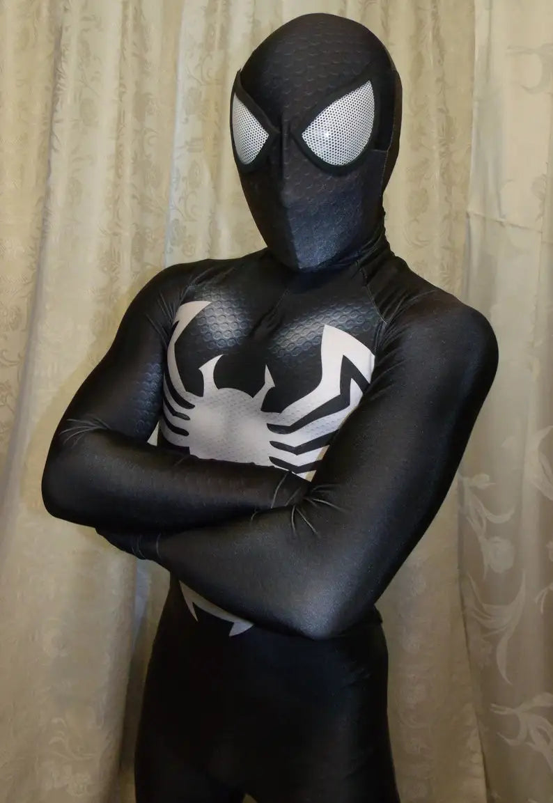 Halloween Adults Kids Black Costume Venom Symbiote 2 Spiderman SuperHero Cosplay Zentai Men Boys Male Bodysuit Party JumpSuit - Seprincess