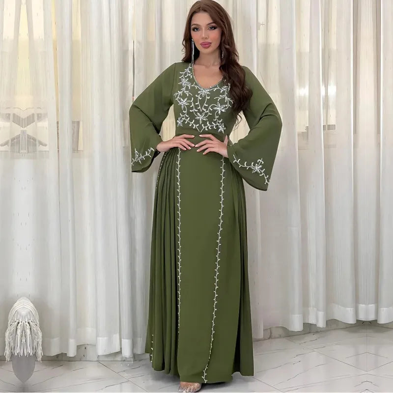 Dress for Women 2024 Spring Summer Fashion Muslim Women Long Sleeve Polyester Kaftan Embroidery Long Maxi Dress Abaya Dubai - Seprincess