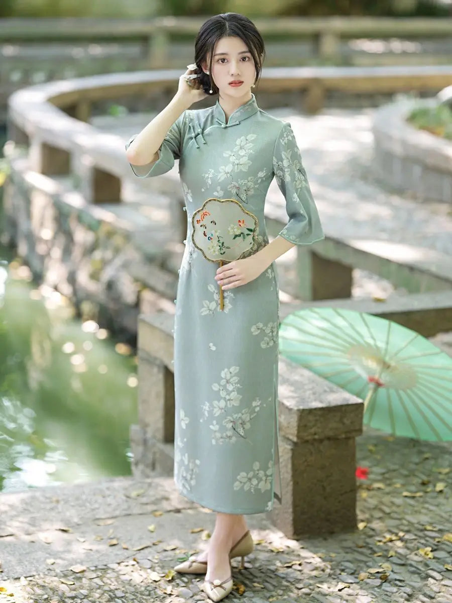 New Summer Vintage Elegant Cheongsam Chinese Traditional Qipao Mid Sleeve Dress for Women Clothing - Seprincess