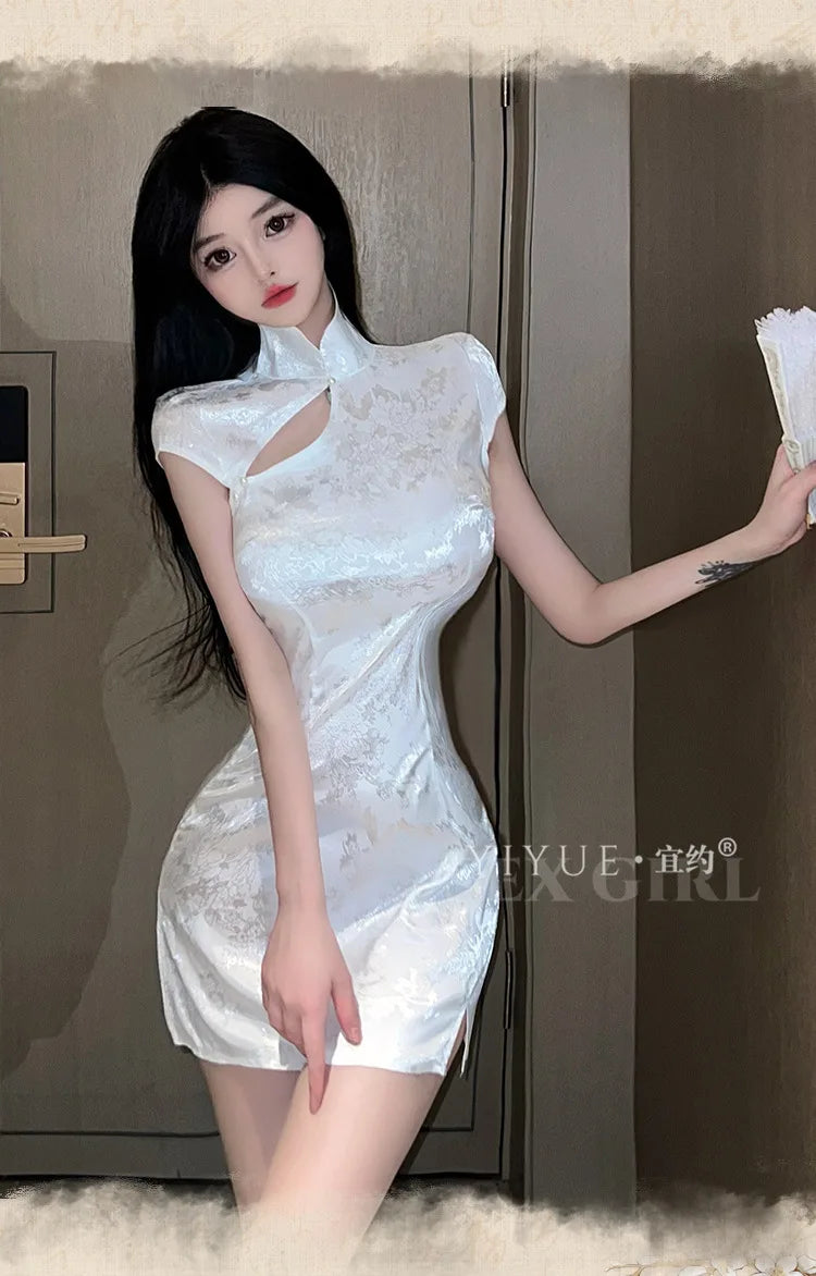 Vintage Chinese Traditional Cheongsam Skirt Sexy Chinese Mini Slim Split Dress Cosplay Costume Women Classic Tight Qipao Outfit - Seprincess