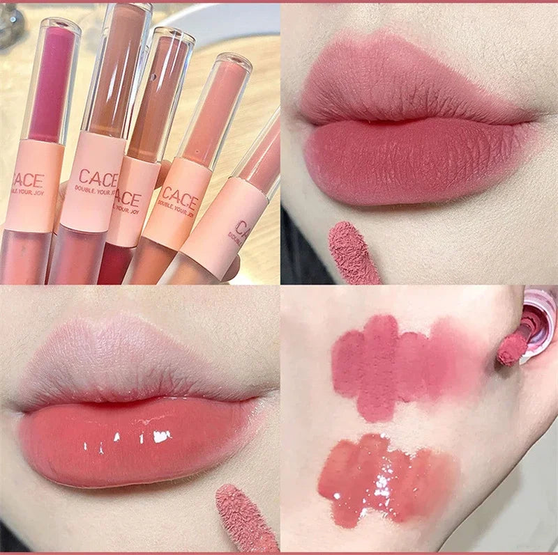 Double Head Lip Gloss Matte Velvet Sexy Red Tint Liquid Lipstick Waterproof Lipgloss Lasting Lip Glaze Korean Makeup Cosmetics - Seprincess