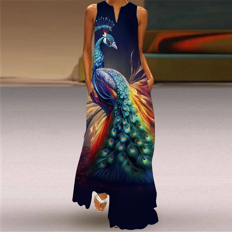 2024 New European and American Cross border Summer Long Dress Women's Sleeveless V-neck Printed Sexy - Seprincess