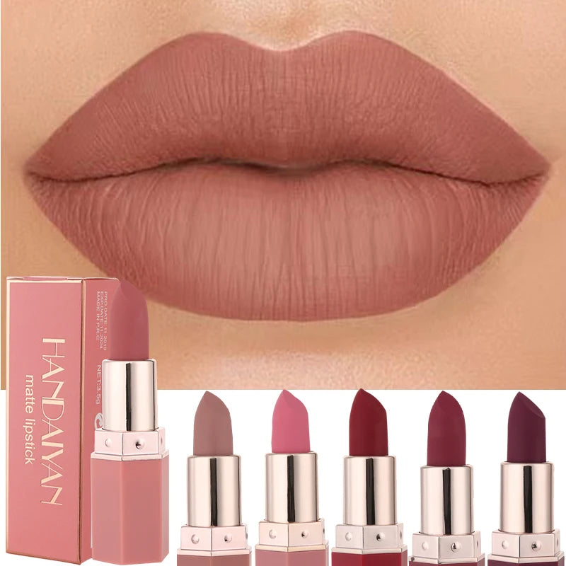 Handaiyan 6 Colors Matte Waterproof Velvet Nude Lipstick Sexy Red Brown Pigments Makeup Long Lasting Profissional - Seprincess