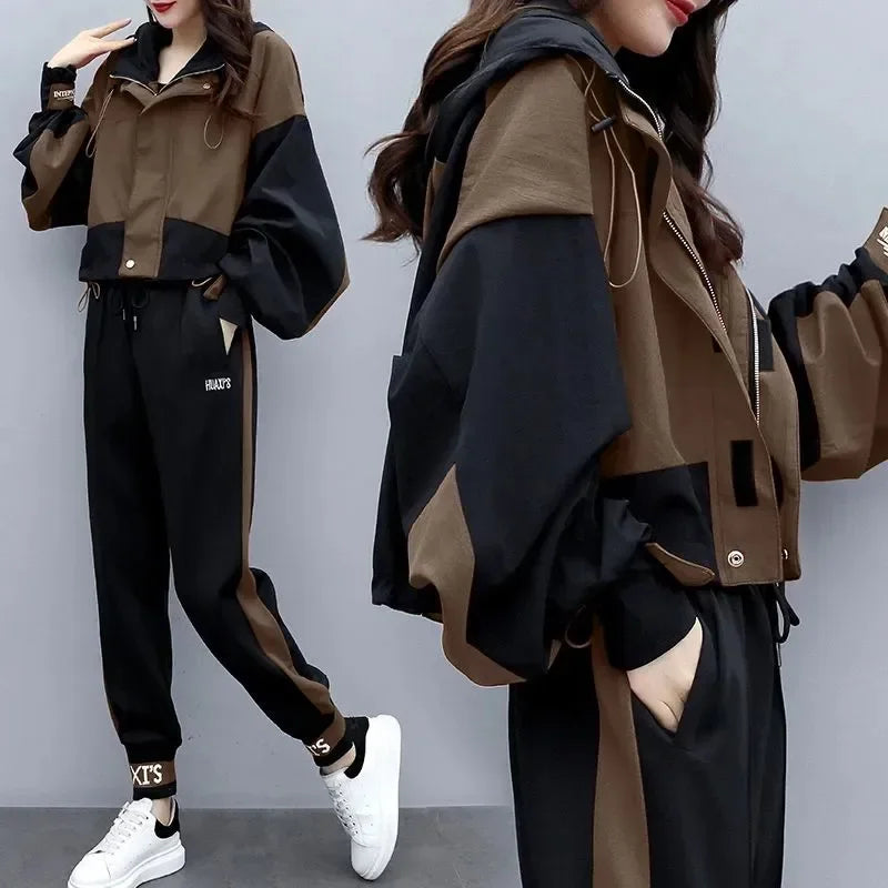 Women's Tracksuit Korean Elegant Hoodie Zipper Jacket Coat Sport Pants Two Piece Suit 2024 Spring Autumn New in Matching Set - Seprincess