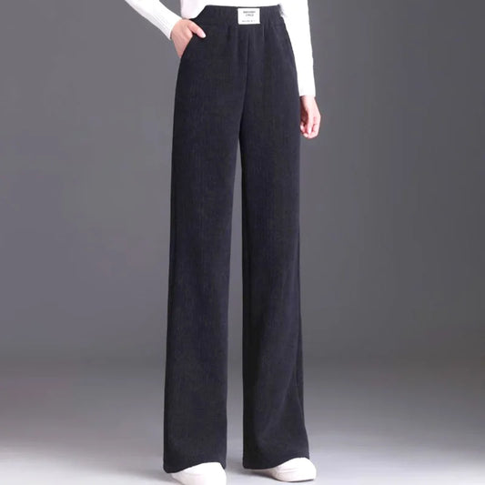 Women Warm Winter Plush Thick Pants Lambskin Cashmere Trousers High Waist Cotton Fleece Loose Female Plus Velvet Wide Leg Pants