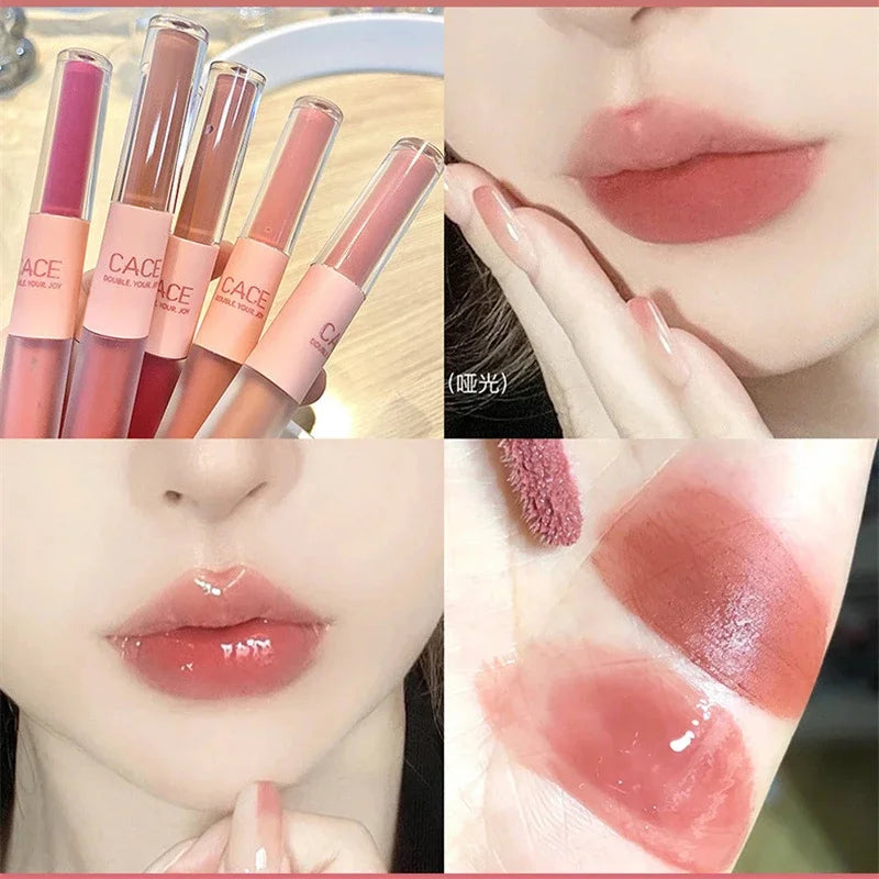 Double Head Lip Gloss Matte Velvet Sexy Red Tint Liquid Lipstick Waterproof Lipgloss Lasting Lip Glaze Korean Makeup Cosmetics - Seprincess