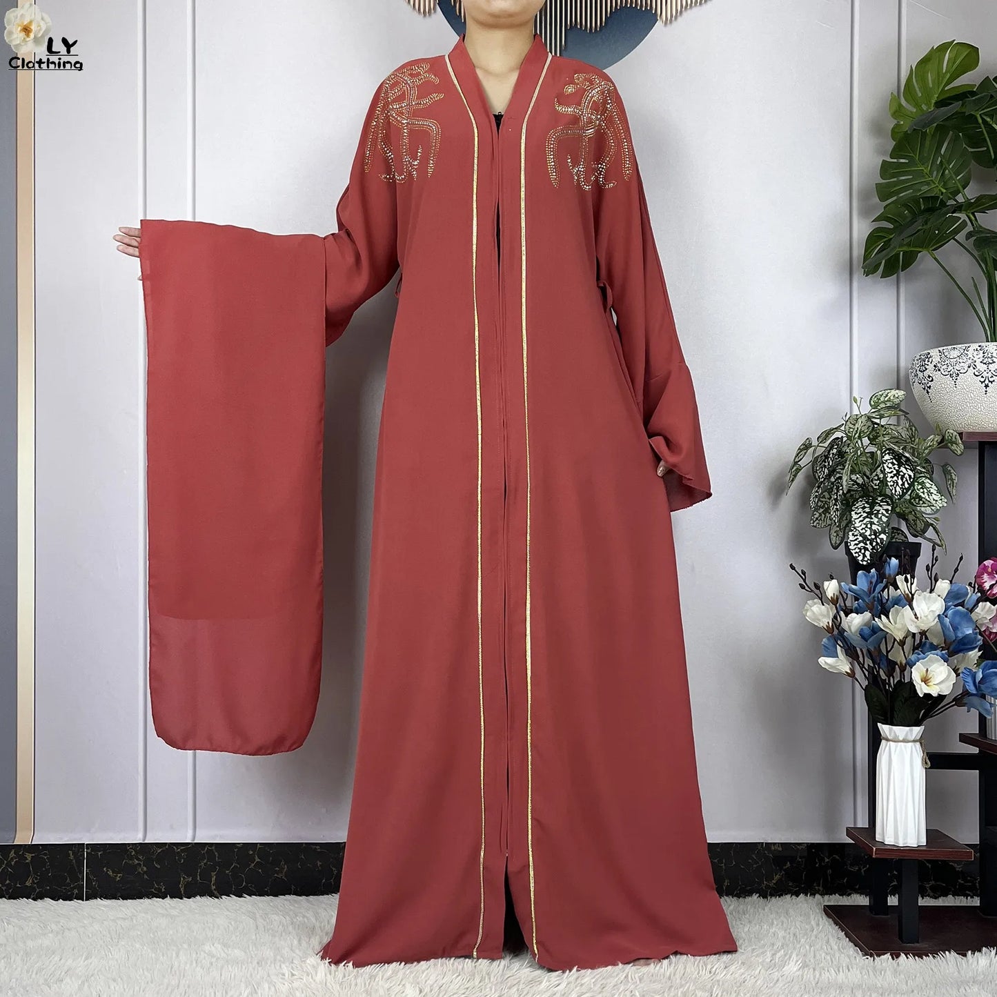 2024 For Women Elegant Dresses Dubai Party Outfits Long Sleeved Chiffon Dashiki Muslim Women Robe Open African Abaya Clothing