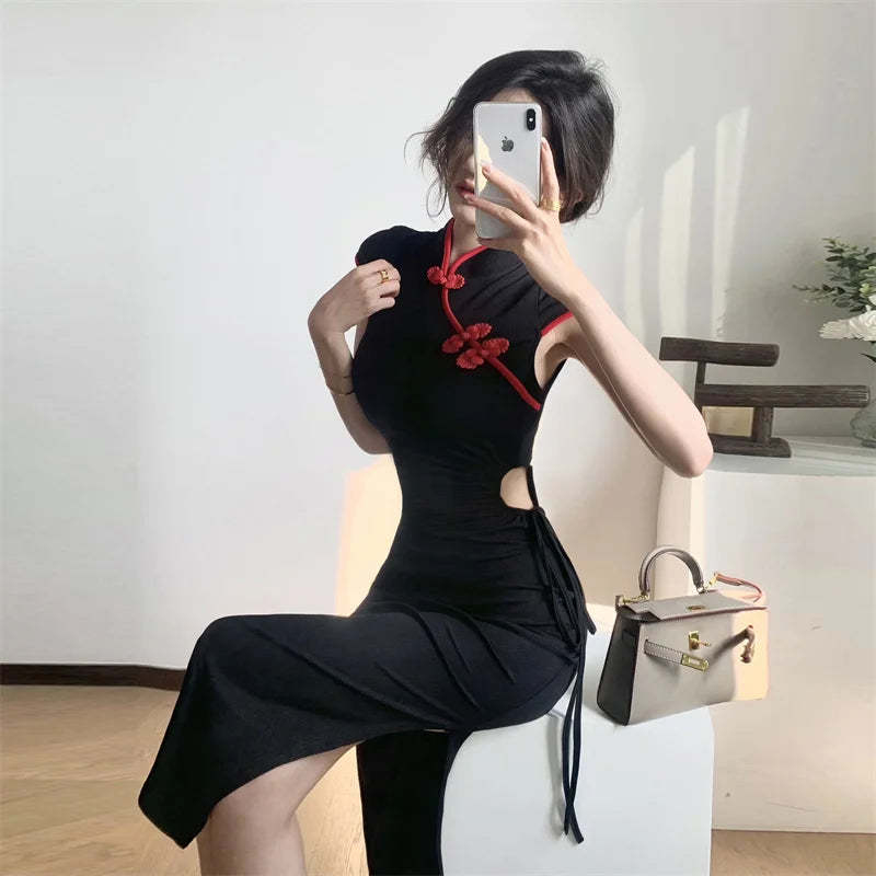 Vintage Sexy Sleeveless Female Qipao Classic Elegant Mandarin Collar Long Cheongsam Sexy Slim Split Chinese Dress Vestidos - Seprincess