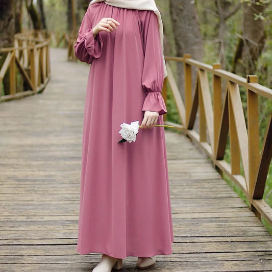 Fashion Chiffon Muslim Abaya Autumn Long Sleeve Wear With Pockets Femme Dress Islamic Clothing For Women Kaftans Solid - Seprincess