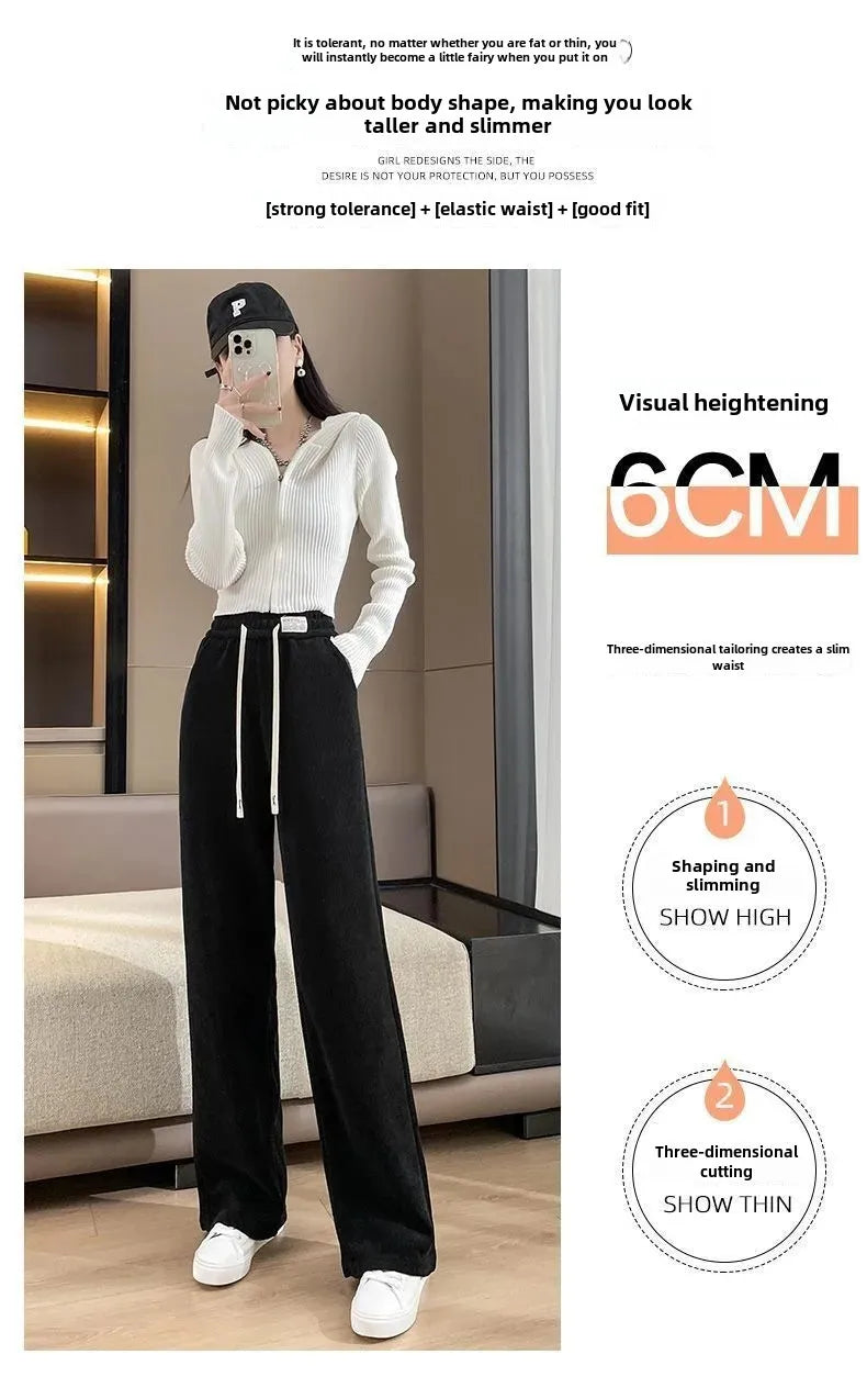 Women's Narrow-Legged Fleece-Lined Bell Bottoms Casual Straight-Leg Pants Trendy Autumn Winter 2023 Slimming Draped Cotton Velve