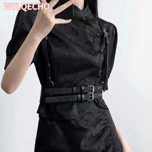 New Chinese Style Qipao Suit Sexy Black Jacquard Chinese Dress Improved Cheongsams Women Summer Dress Gothic Dark Vestidos - Seprincess