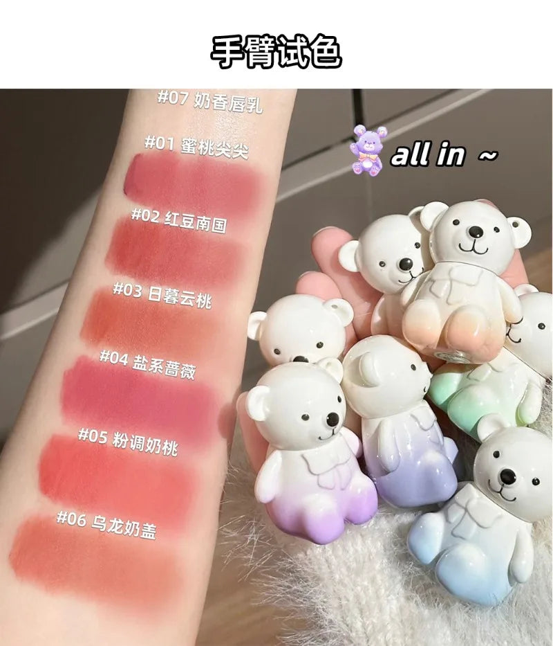 Bear Family Matte Lipstick Set High Quality Cute Makeup Waterproof Cosmetics Gift Beauty Ornaments Necklace - Seprincess