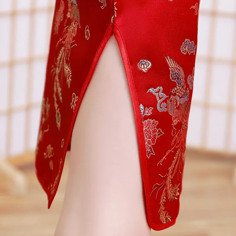 Summer Children Cheongsam Dragon Phoenix Embroidery Qipao Princess Dress Chinese Style Dresses New Year Qipao Gift Tang Clothes - Seprincess