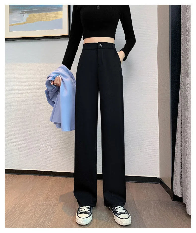 Women Solid Color Straight Pants Spring Autumn Casual Long Pants With Elastic waist Female Basic OL Full Trousers