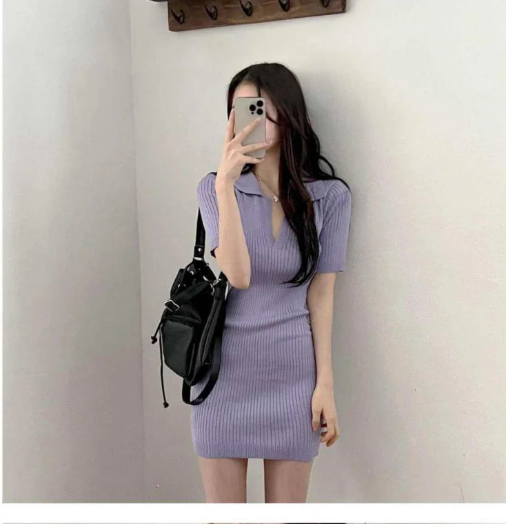 Summer Short Sleeve Dress Women Slim Knitting Female Clothes Streetwear Vacation Casual Soft Sweet Sexy Korea Fashion Dress 2024 - Seprincess