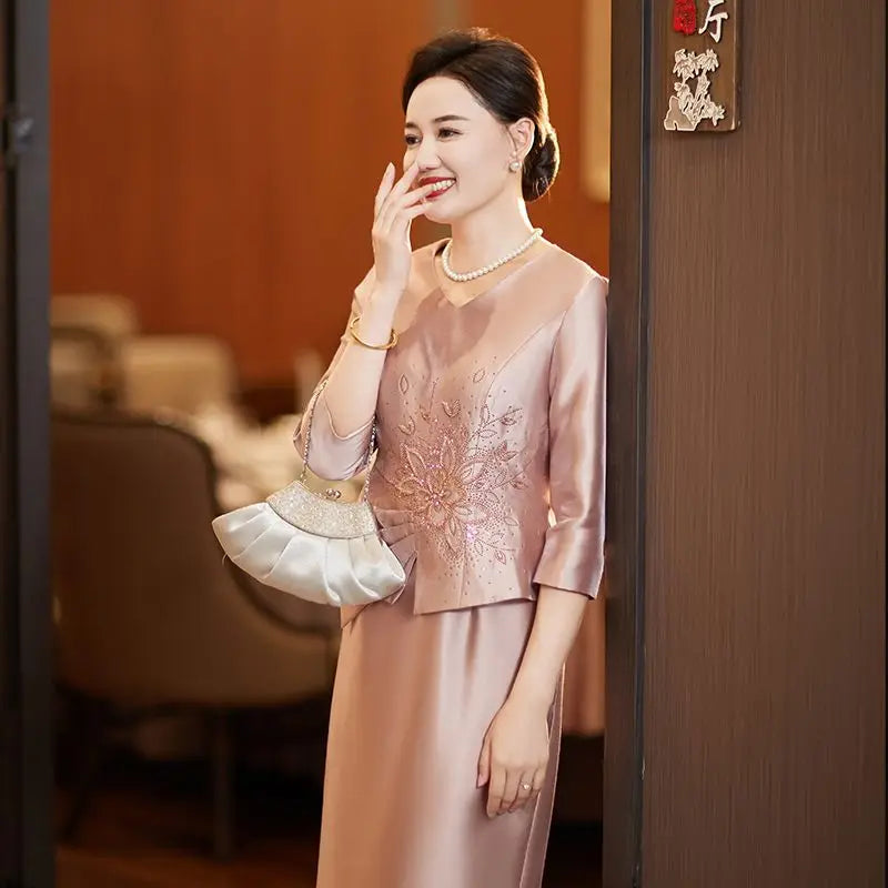 Yourqipao Chinese Traditional Wedding Guest Dresses Mother Of The Bride Cheongsam Evening Gowns Women Qipao Bridal Party Dresses - Seprincess