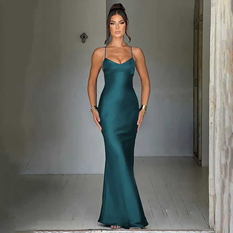 Avrilyaan Satin Backless Slim Sexy Dress Women 2024 Bodycon Long Summer Dress Mermaid Elegant NightClub Party Dresses Vestidos